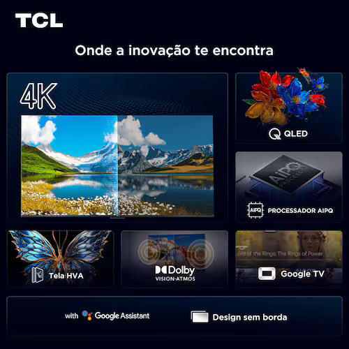 Smart TV 65” TCL QLED 4K Ultra HD 65P7K com Sistema Operacional Google TV, HDR10+, HDMI 2.1, Chromecast built-in, Dolby Vision e Atmos