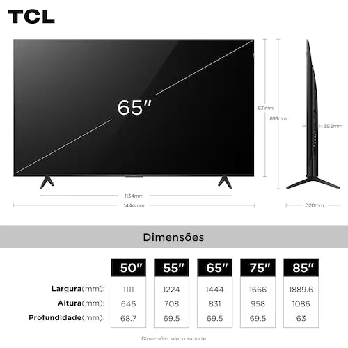 Smart TV 65” TCL QLED 4K Ultra HD 65P7K com Sistema Operacional Google TV, HDR10+, HDMI 2.1, Chromecast built-in, Dolby Vision e Atmos