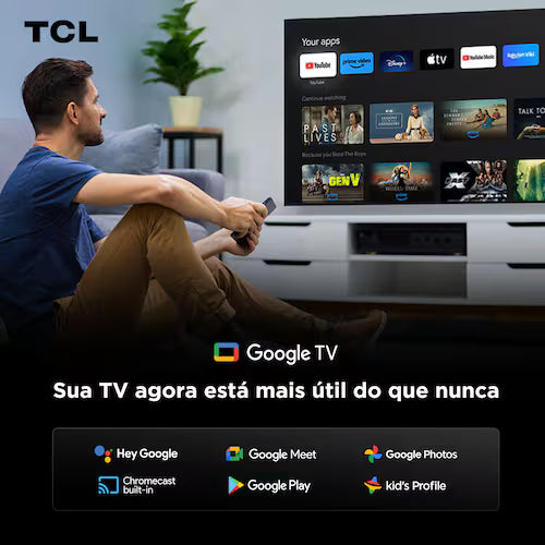 Smart TV 65” TCL QLED 4K Ultra HD 65P7K com Sistema Operacional Google TV, HDR10+, HDMI 2.1, Chromecast built-in, Dolby Vision e Atmos